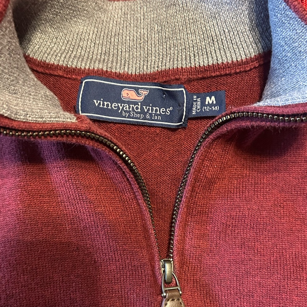 Vineyard Vines Burgundy and Gray Quarter-Zip Pullover